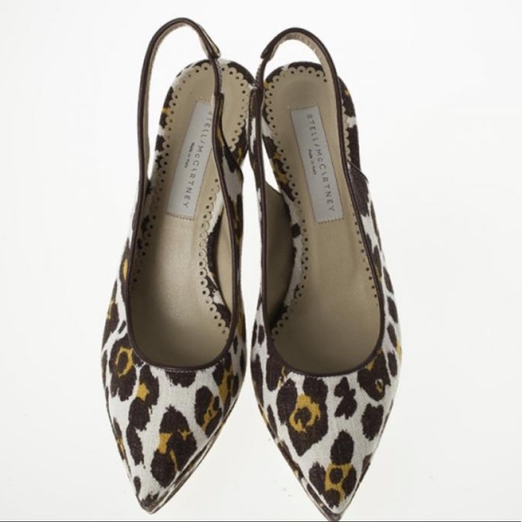 Stella McCartney Leopard Print Canvas Slingback Nathalie Wedges Size 41 - Picture 2 of 7